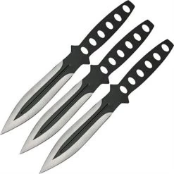 China Made 21095303 Black Streak Thrower Fixed Two Toned Blade Knife With Slot Cutout Design Handle - 3 Set