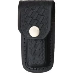 Sheath 1142 Folding Knife With Black Leather Embossed Basketweave Design