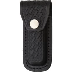 Sheath 1143 Folding Knife With Black Leather Embossed Basketweave Design