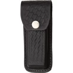 Sheath 1144 Folding Knife With Black Leather Embossed Basketweave Design