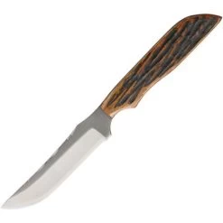 Anza 711AJB 4-1/8 Inch Anza Amber Bone Fixed Blade Knife With Amber Jigged Bone Handle