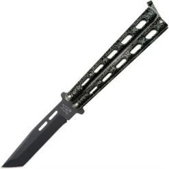 Bear & Son 115TAN Butterfly Knife With Silver Vein Epoxy Powder Coated Zinc Handle