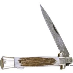 Hen & Rooster 5071DSD Stiletto Kris Damascus Stag Folding Pocket Knife With Deer Stag Handle