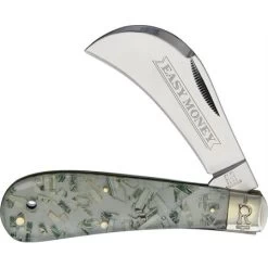 Rough Rider 1889 Black Titanium Stainless Hawkbill Blade Knife With Black Smooth Bone Handle