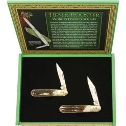 Hen & Rooster FS6 Father/Son Stag Knife Set With Stag Bone Handle