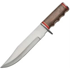 Pakistan 3380 Bowie Clip Point Blade Knife With Brown Finger Grooved Wood Handle