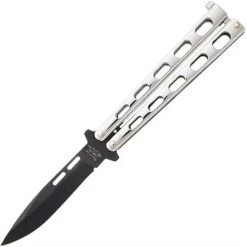 Bear & Son SS15 Butterfly Black Powder Coated Blade Knife With Polished Stainless Handle