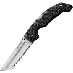 Cold Steel 29ATS Large Voyager Lockback Stonewash Finish Tanto Blade Knife With Black Griv-Ex Handle